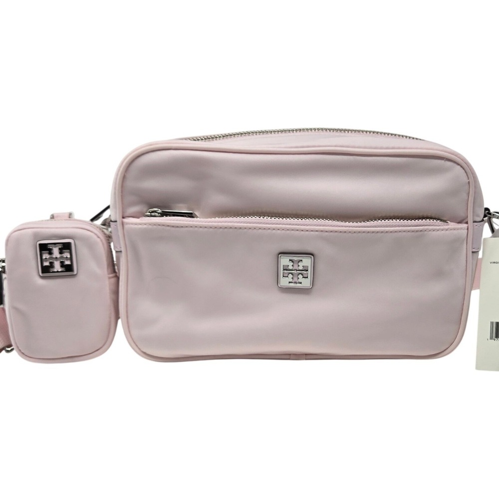 Tory Burch Virginia Crossbody Bag Women OS Pink New Nylon Double T Logo Pouch